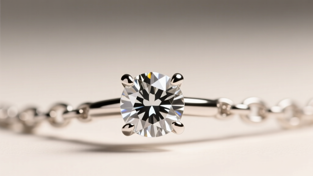 Extreme close-up of a micro-prong setting holding a round cubic zirconia stone on a silver-toned fashion jewelry necklace link.