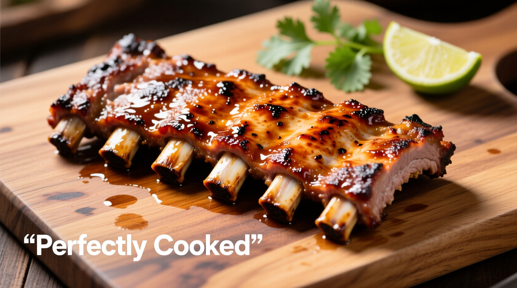 Perfectly cooked pork ribs on a cutting board