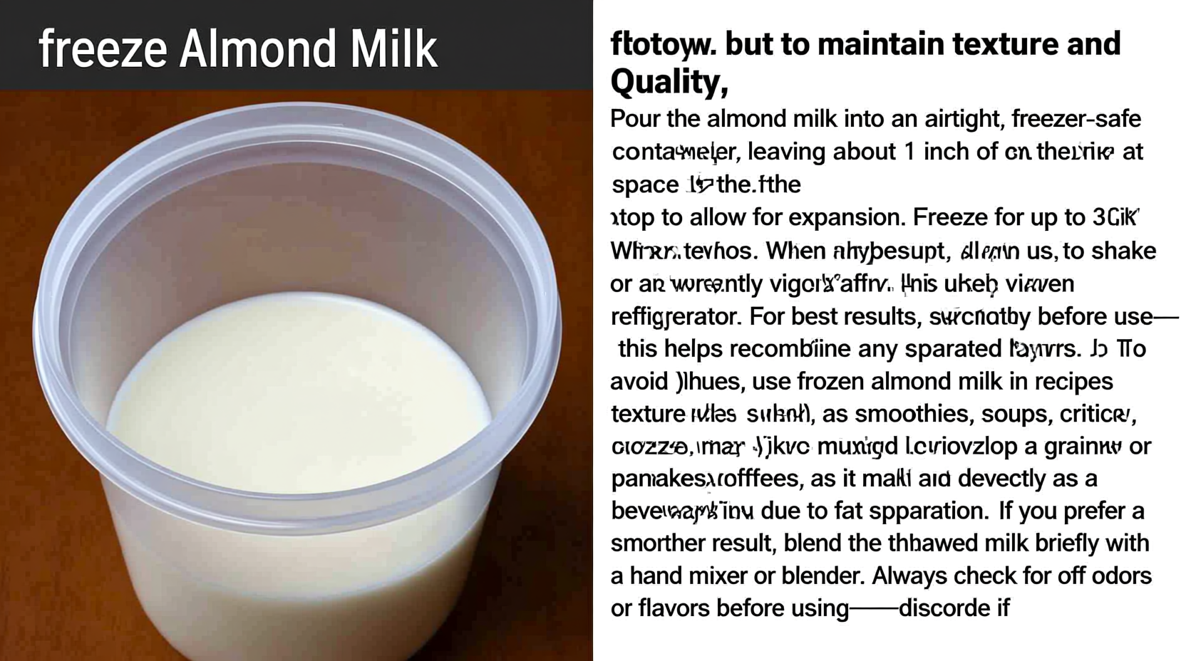 can you freeze almond milk and how to use it without texture issues later