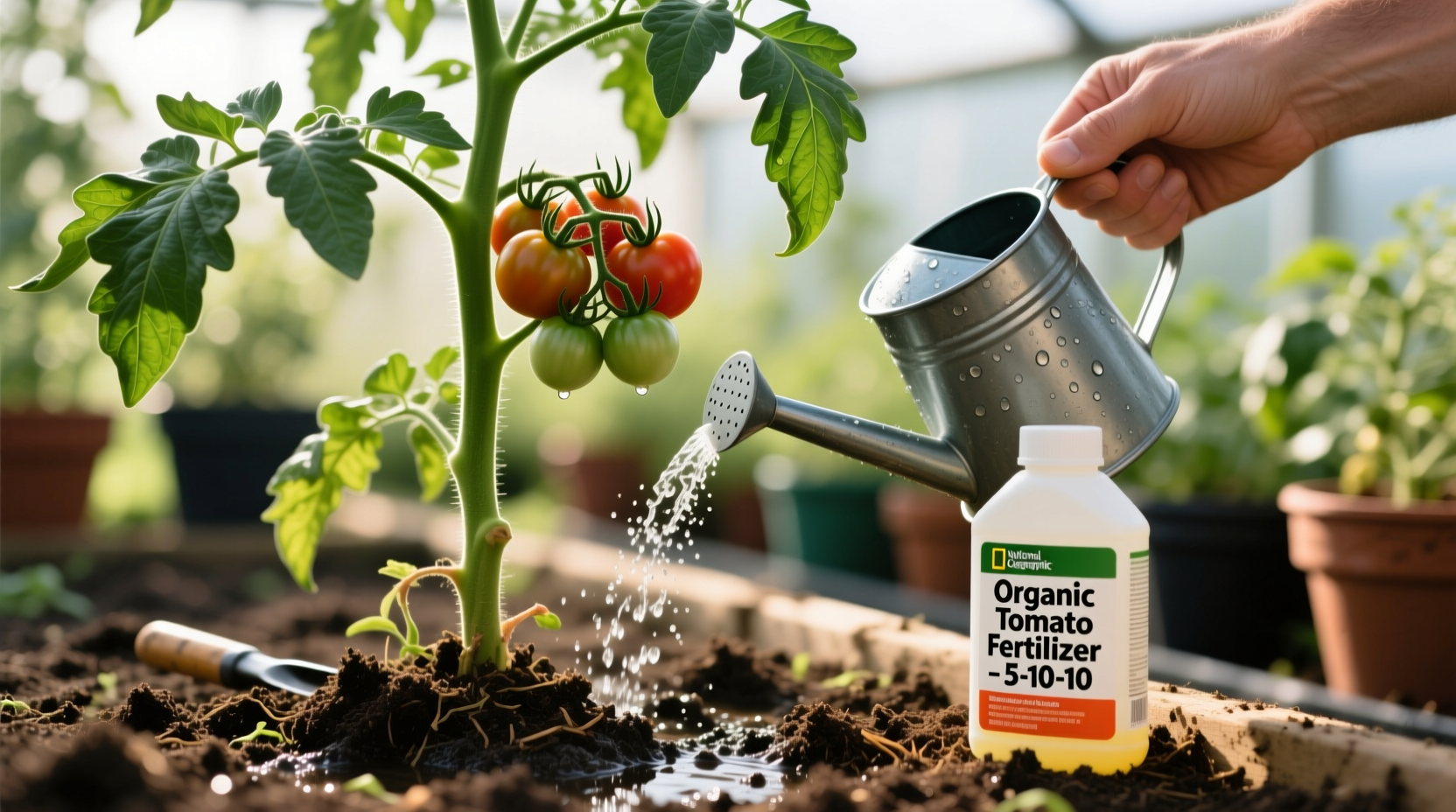 Tomato plant showing proper fertilization technique