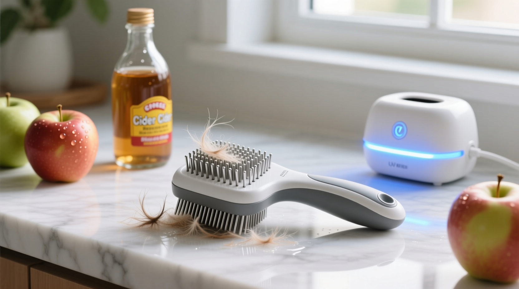eco friendly cleaning sanitize pet brushes with acv uv
