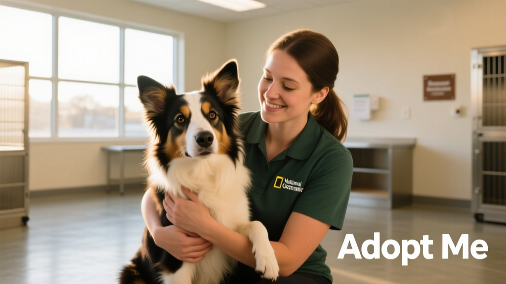Volunteer interacting gently with a Border Collie at a clean, well-lit shelter facility