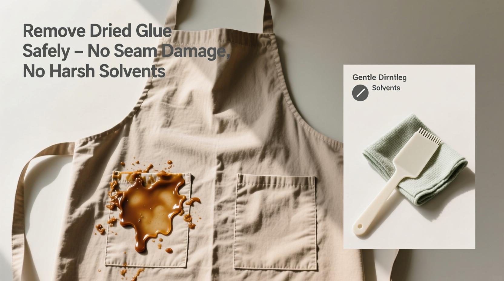 how to remove dried glue from apron pockets