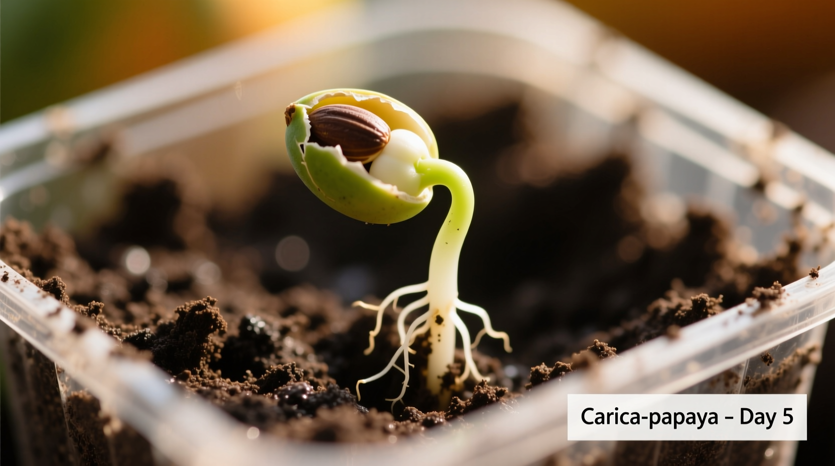 Papaya seed germination in soil container