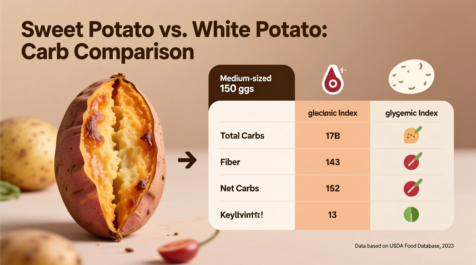 Sweet Potato Carbs: 27g Total in Medium Sweet Potato