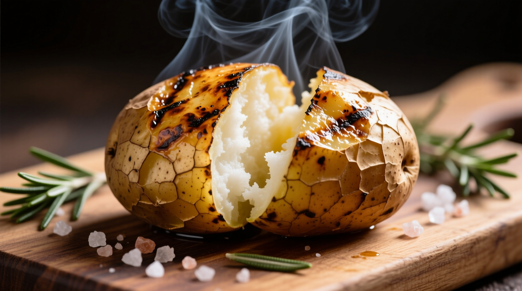 Grilled potato with crispy skin and fluffy interior