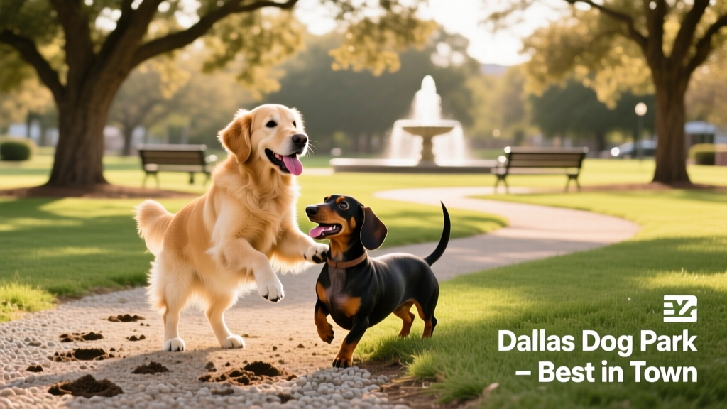 Two dogs greeting each other playfully in a well-maintained dog park.