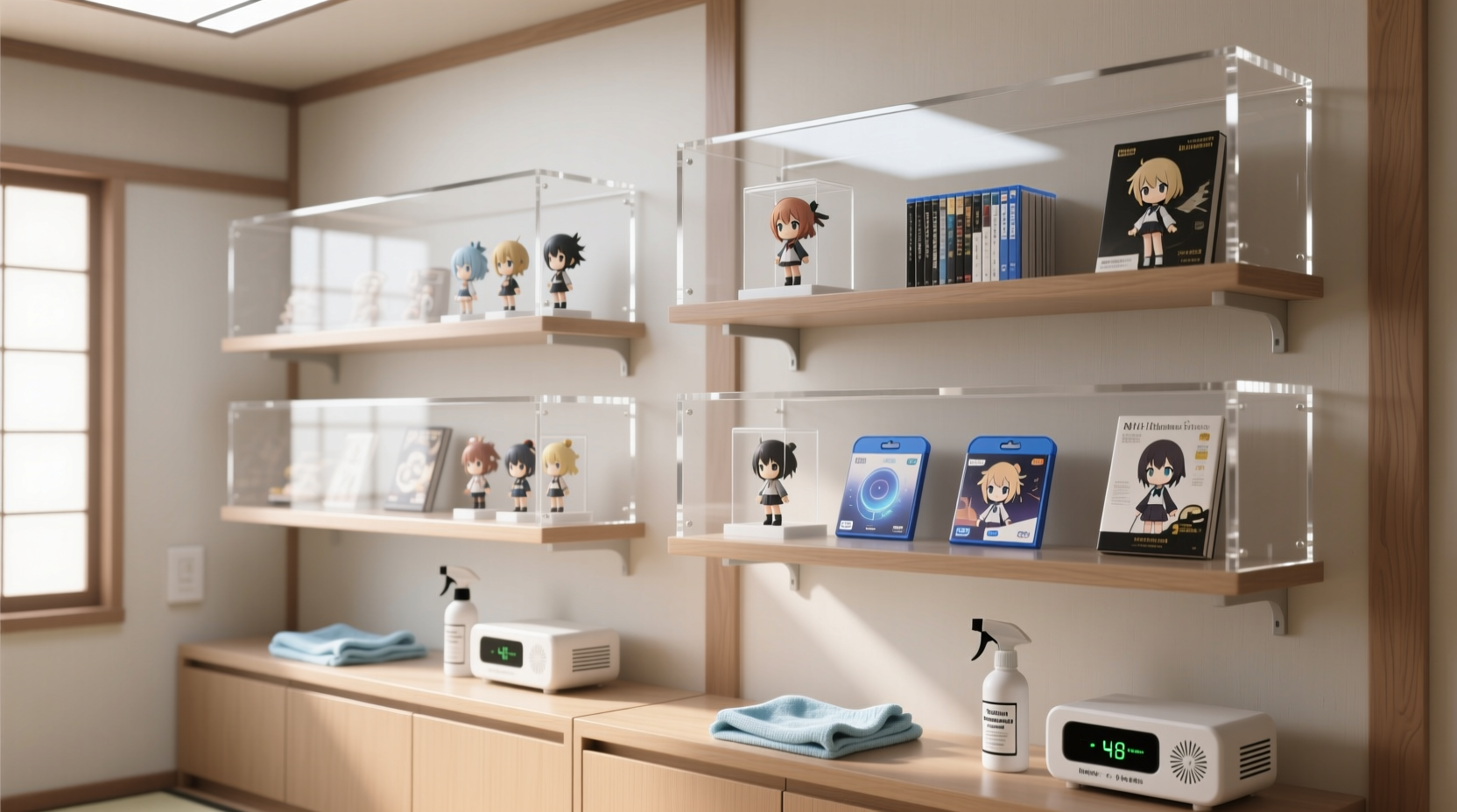 how to clean anime merch shelves without fingerprints