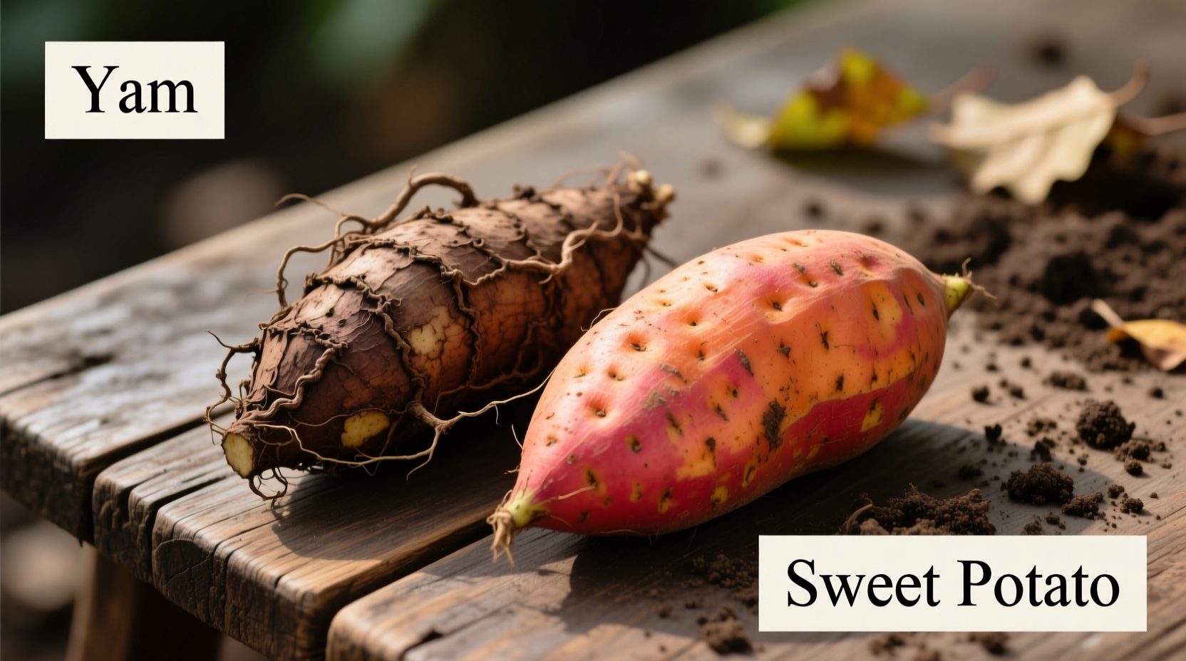 Side-by-side comparison of yam and sweet potato