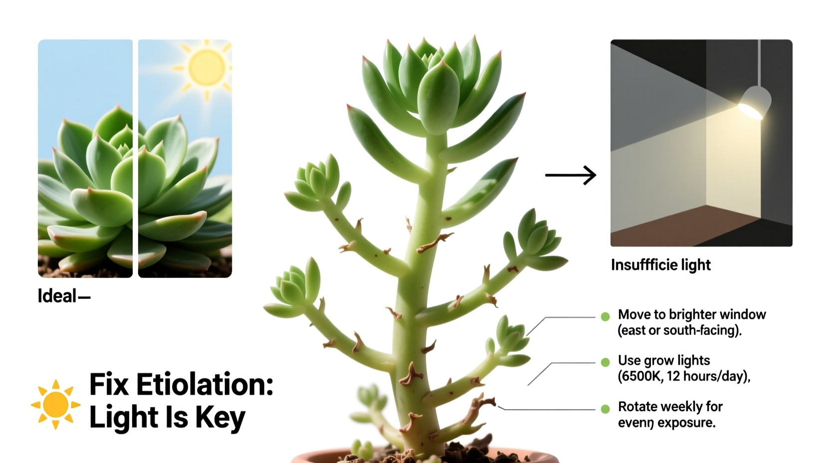 why is my succulent stretching out fixing etiolation and lighting issues