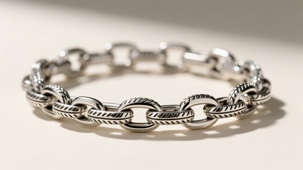Side profile of 925 sterling silver tire link chain with box clasp, showcasing 5mm thickness and interlocking tread pattern