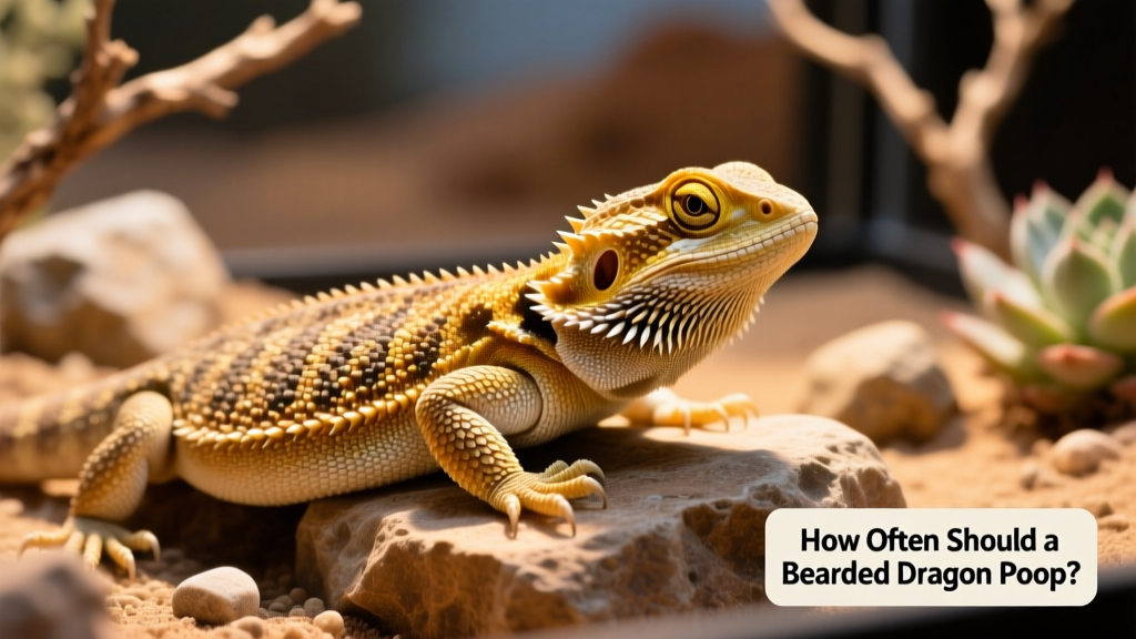 Close-up of a healthy bearded dragon resting on a warm basking rock
