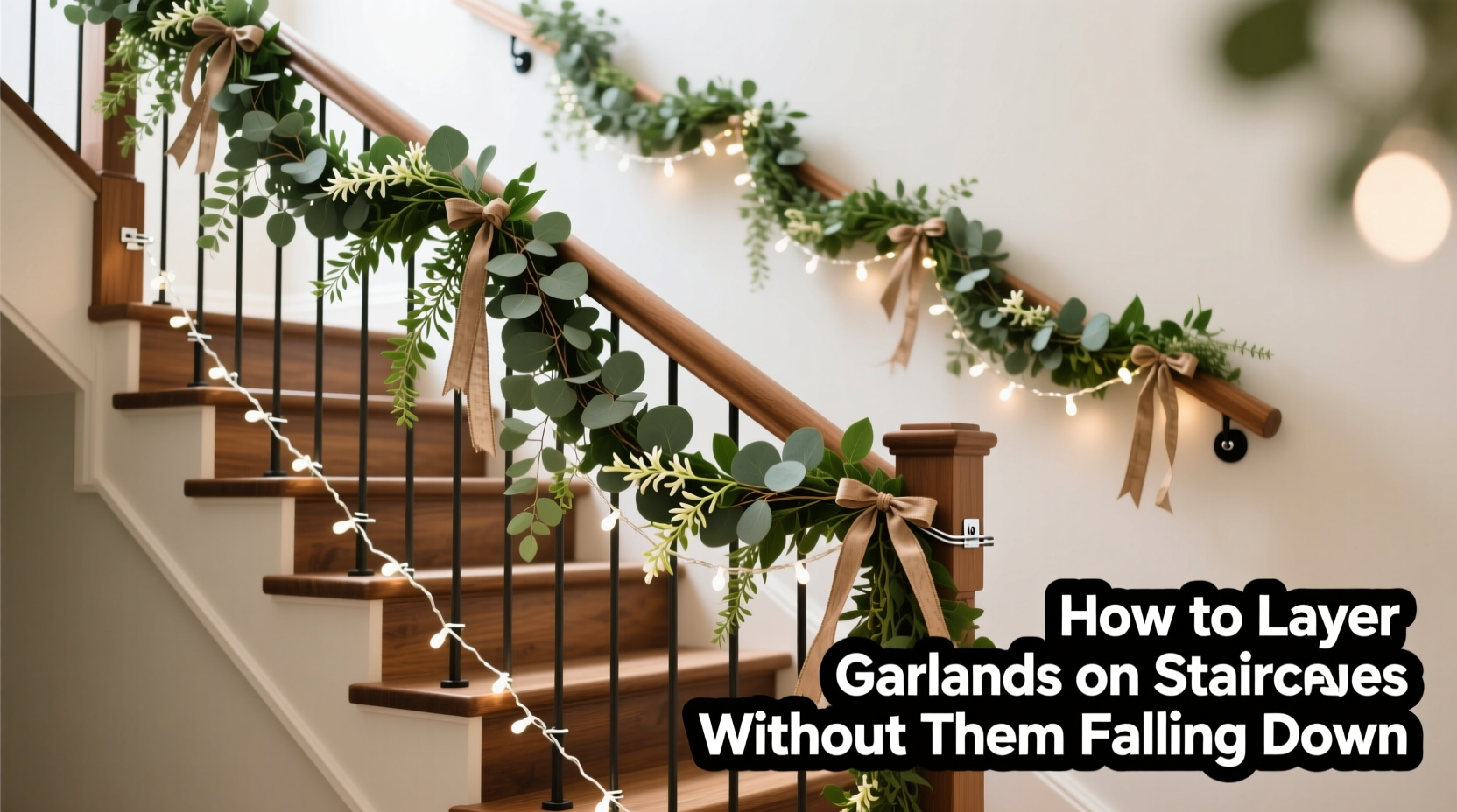 how to layer garlands on staircases without them falling down