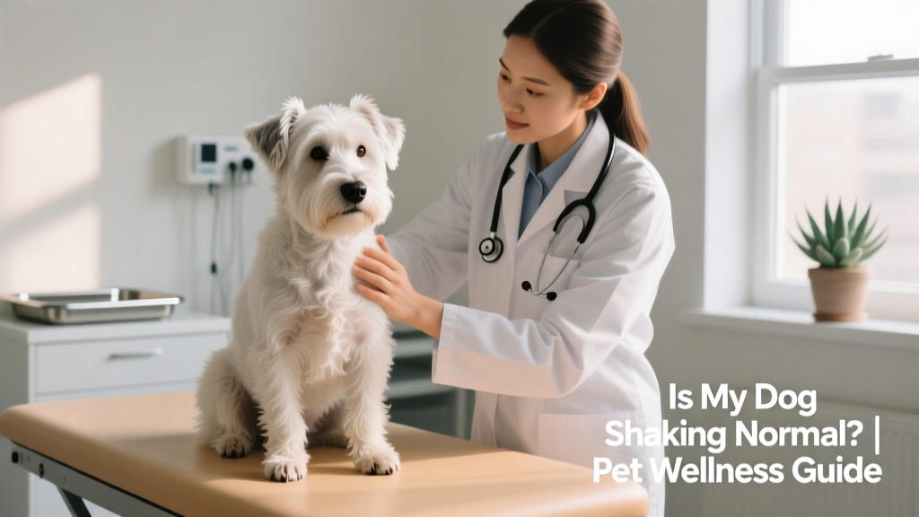 A senior white terrier sitting calmly while being examined by a veterinarian