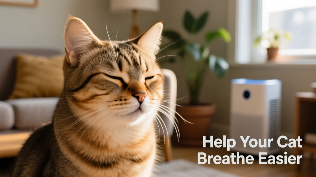 Close-up of a calm, relaxed cat breathing easily indoors