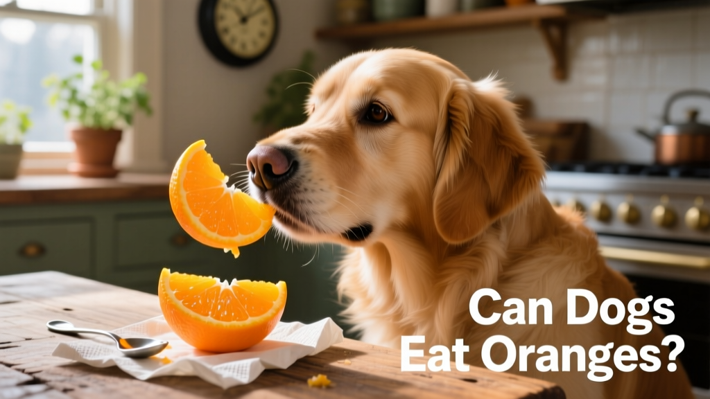 A dog curiously sniffing a peeled orange segment
