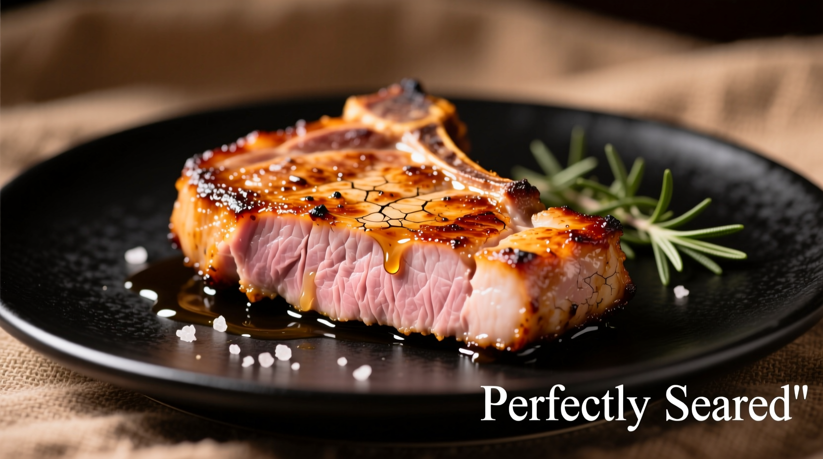 Perfectly seared boneless pork loin chop with golden crust