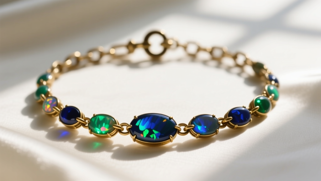 Detailed shot of an early 20th-century antique opal necklace chain showing a traditional C-clasp and hand-soldered belcher link.