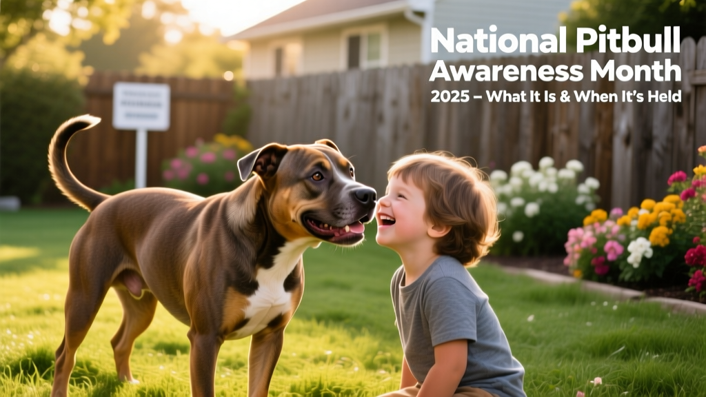 A joyful, well-socialized Pitbull playing with a child in a sunny backyard