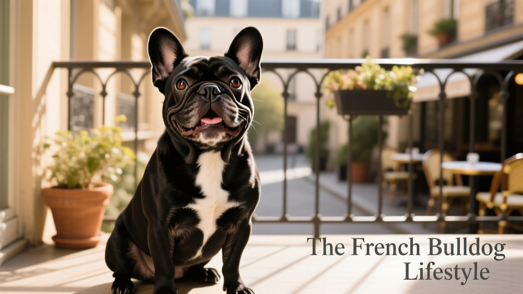 A smiling French Bulldog sitting upright with perked bat-like ears and expressive eyes