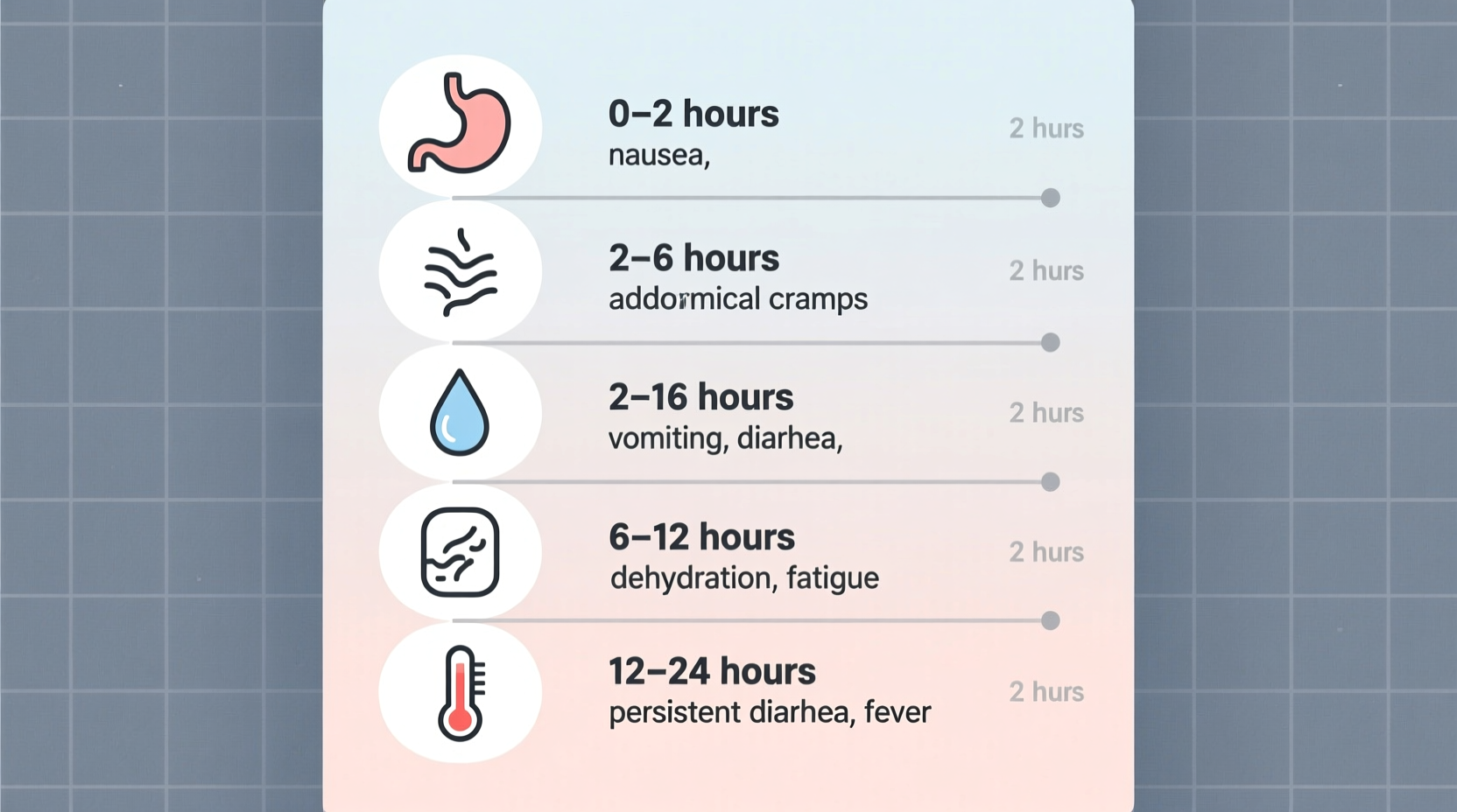 Timeline showing food poisoning symptom onset periods