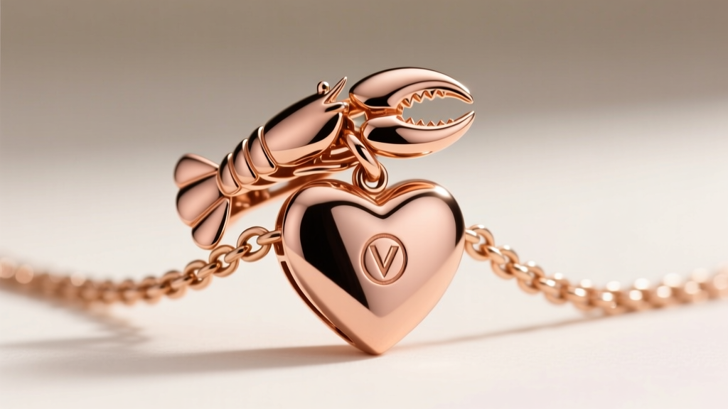 Detailed view of a secure lobster claw clasp on a 1.2mm wheat chain attached to a rose gold heart necklace in natural light.