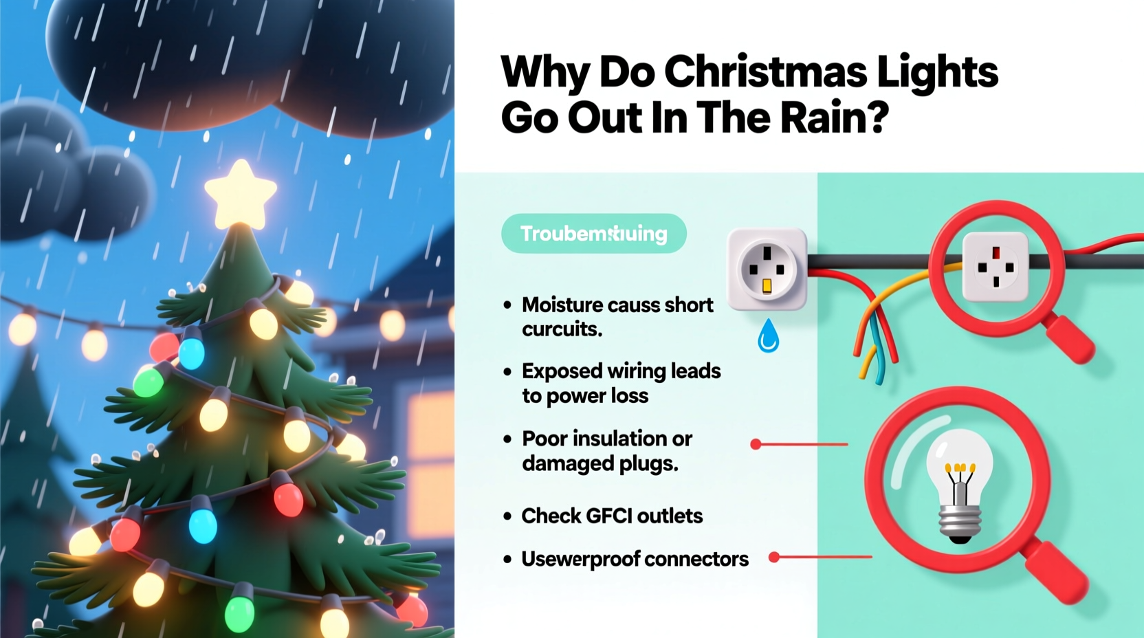 why do my christmas lights go out when it rains troubleshooting tips