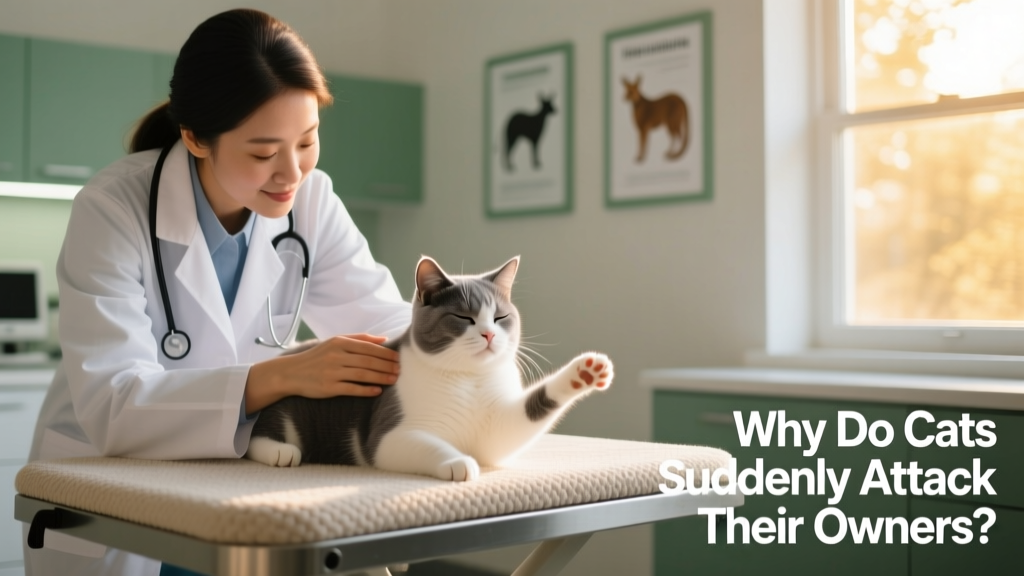 Veterinarian gently examining a calm cat during a routine checkup