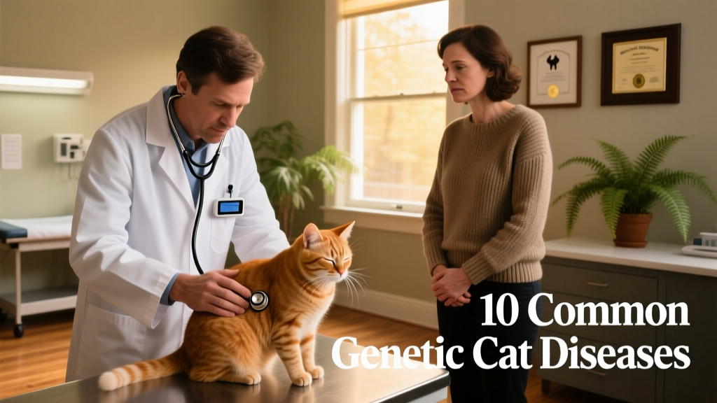 A veterinarian gently examining a cat’s abdomen while a pet parent observes nearby