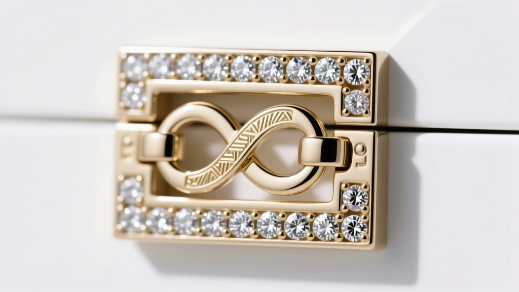 Detailed view of a hidden tongue-and-groove box clasp with double figure-eight safety catches on a white gold diamond riviera.