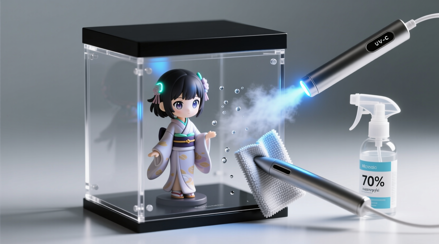 sanitize anime figurine cases safely