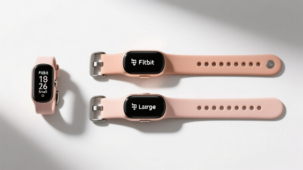 Side-by-side comparison of Fitbit Charge 6 Small band and Large band showing hole spacing and total strap length differences