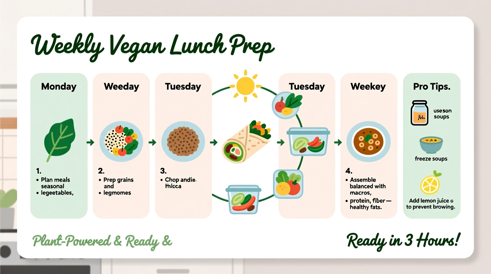 step by step guide to meal prepping vegan lunches for the entire week