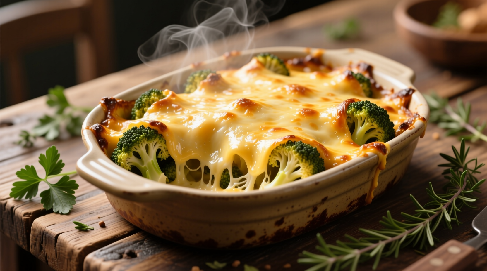 Golden cauliflower broccoli bake with melted cheese topping