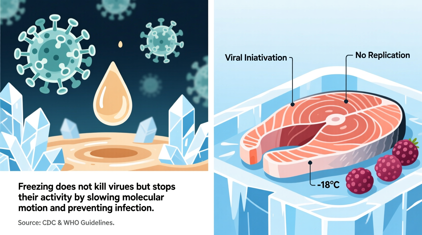 what happens to viruses when food is frozen
