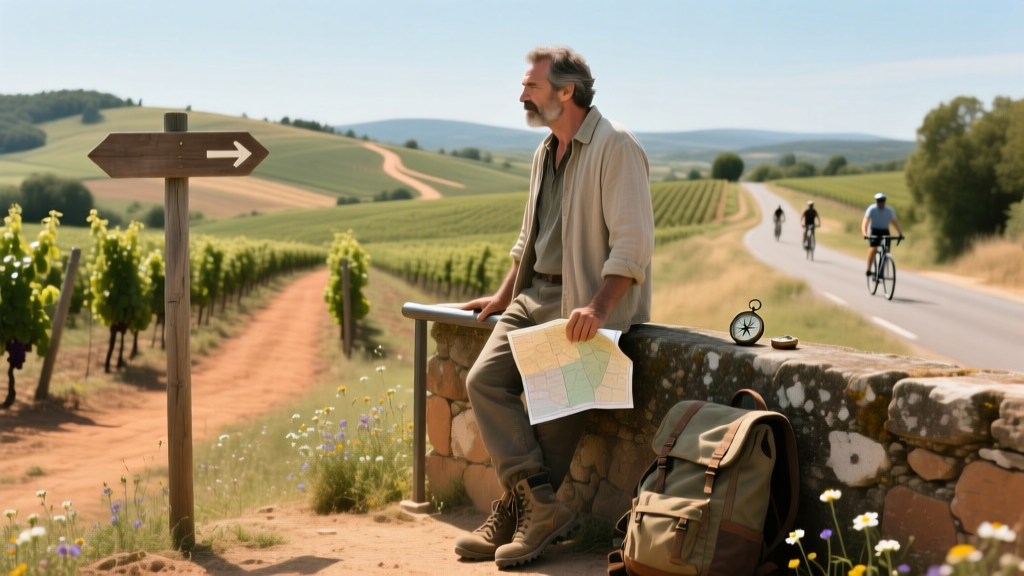 Route for Less writer looking out over the landscape in beautiful France during the summer