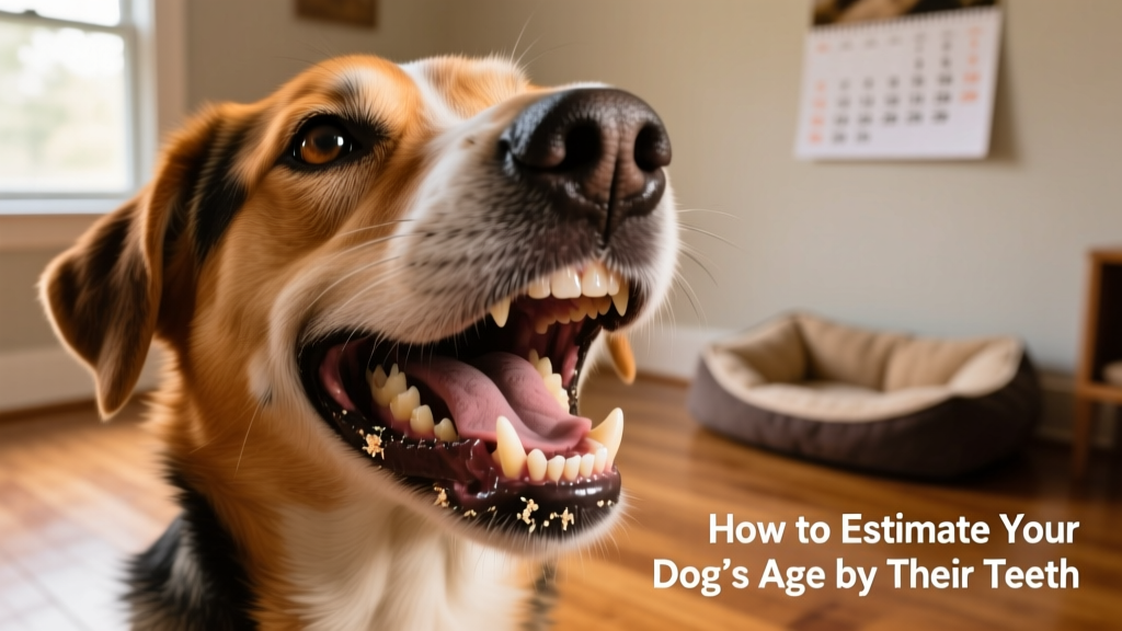 Close-up of a dog's mouth showing healthy adult teeth with mild tartar buildup