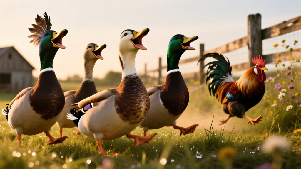 Gaggle of Ducks Laugh Like Mean Girls After Chasing Rooster Away