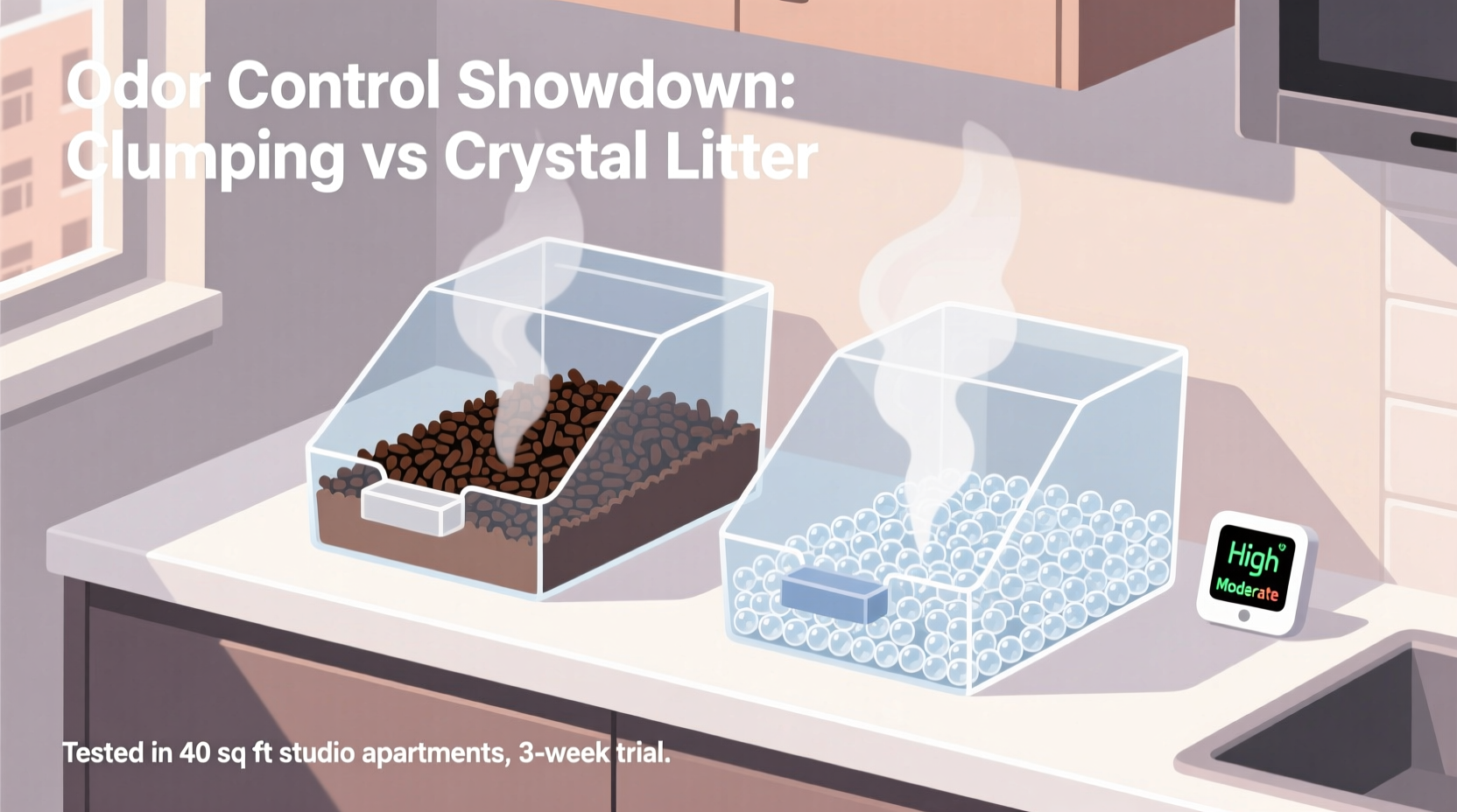 clumping litter vs crystal litter which one actually controls odor better in small apartments