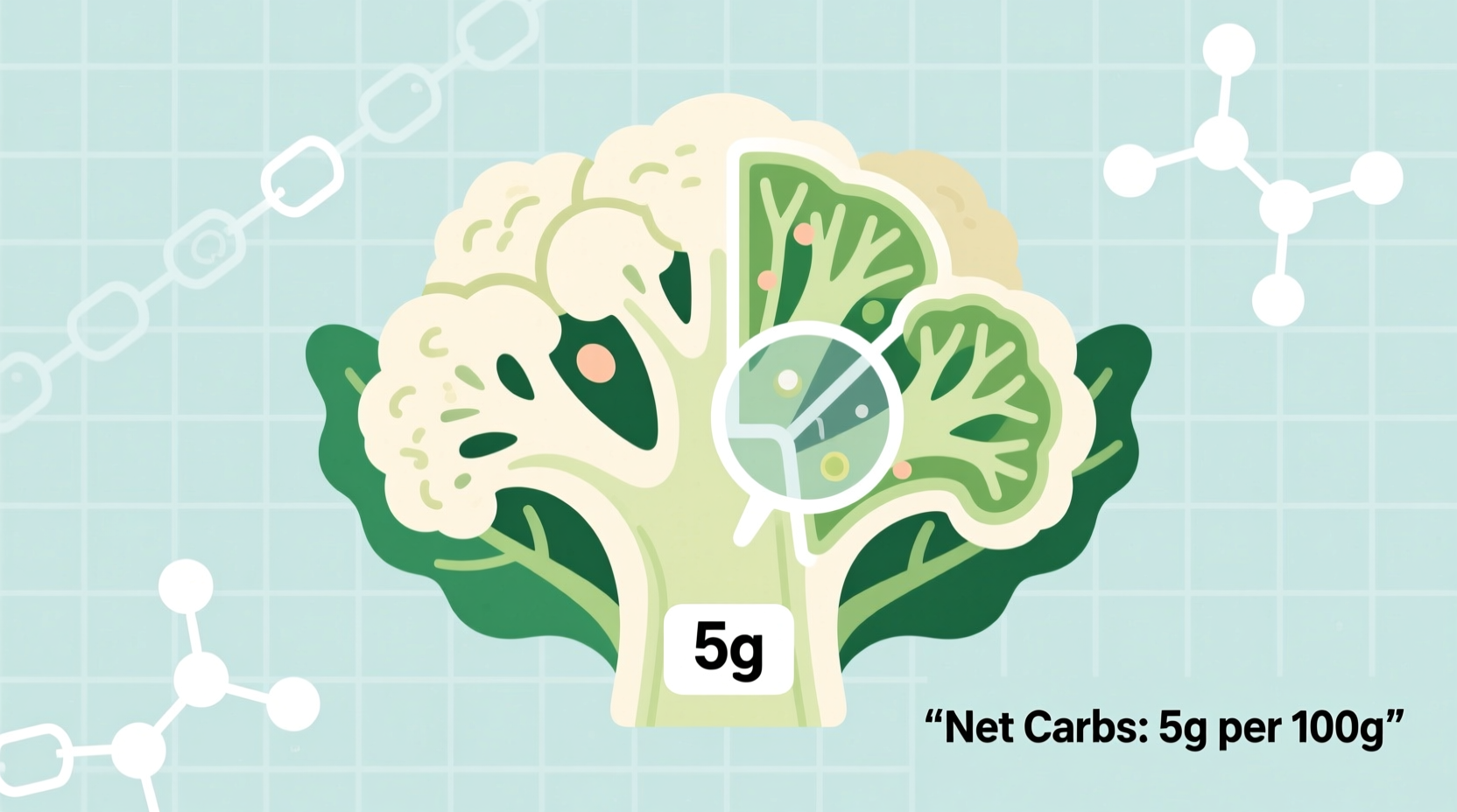 Cauliflower Carbs: 5g Total Carbs Per 100g (3g Net)