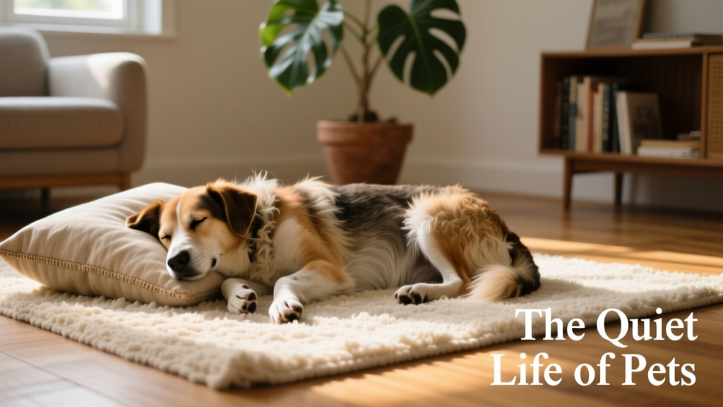 A relaxed dog sleeping peacefully on a cozy rug