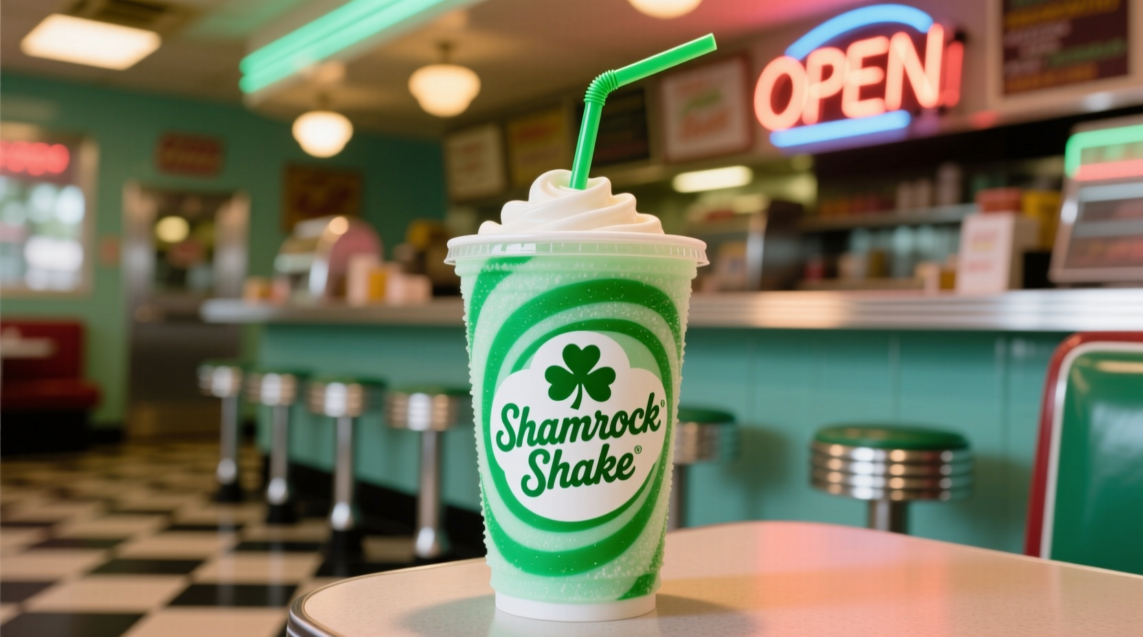 Shamrock Shake in a cup with green swirl