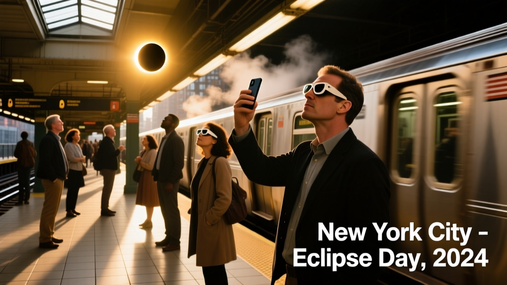Portraits of New Yorkers During the Eclipse: A Ground-Level Chronicle of Transit, Timing, and Tenacity