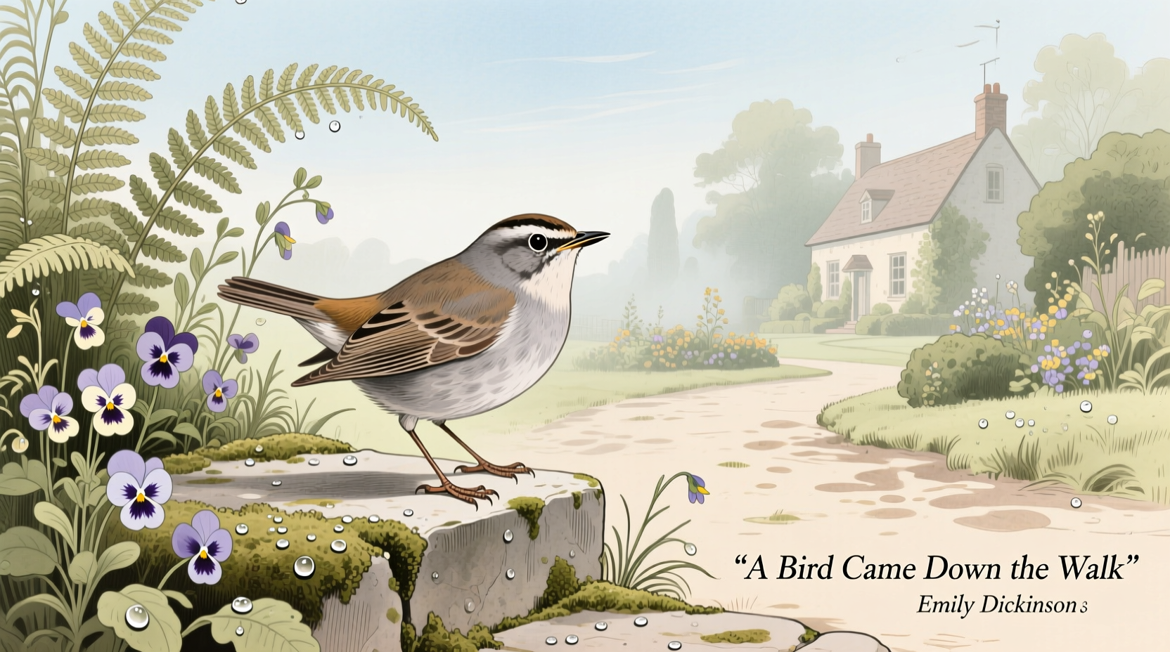 a bird came down the walk