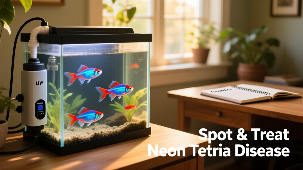 Aquarium setup featuring a UV sterilizer unit connected inline with the filter system