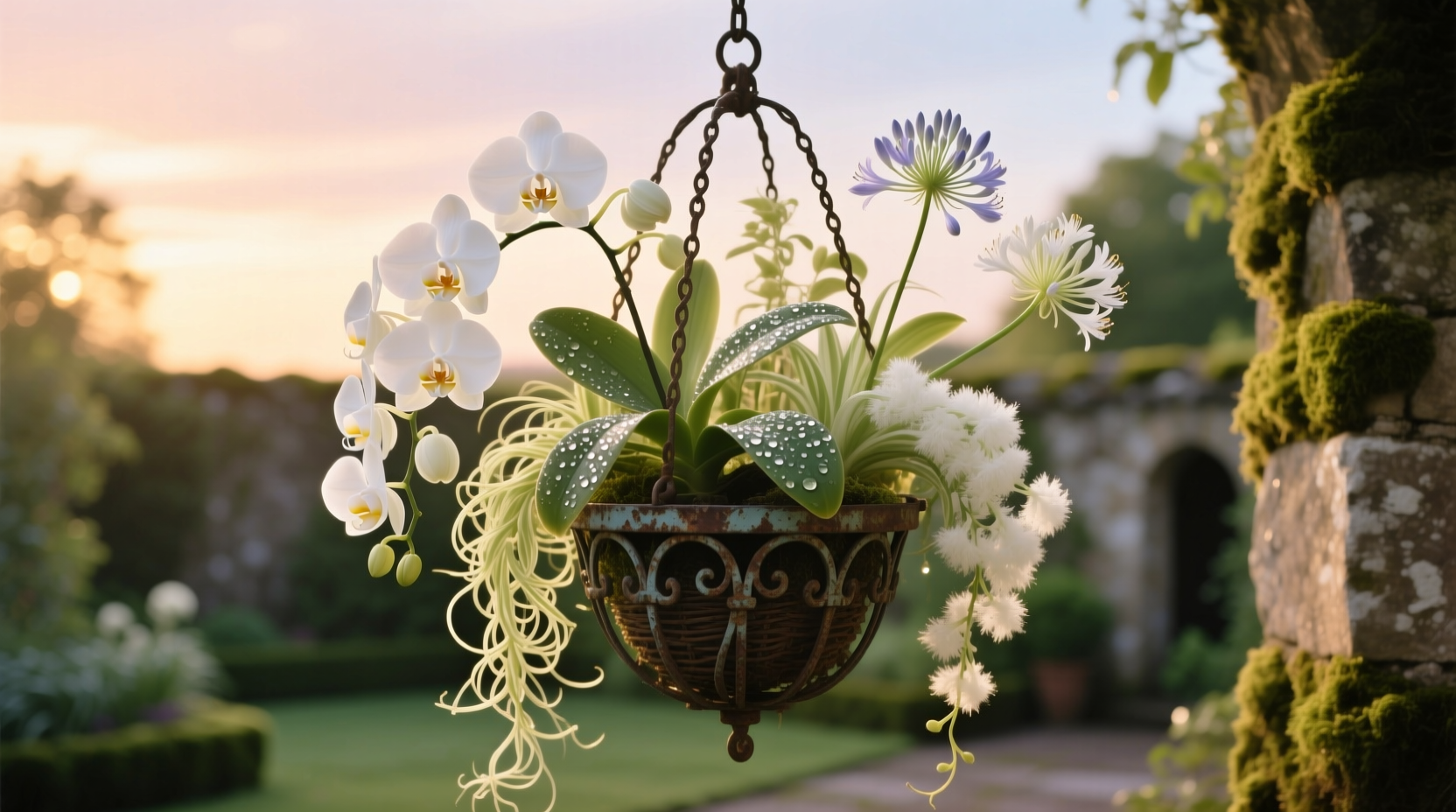 white plants for hanging baskets