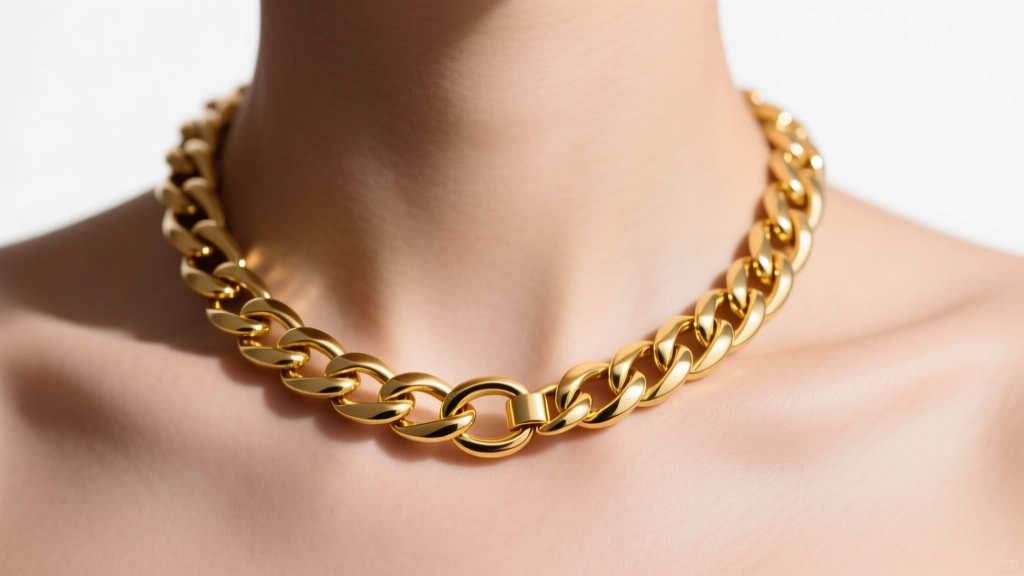Thick 14k yellow gold Cuban link bf necklace resting on a collarbone, highlighting interlocking links and a clasp.