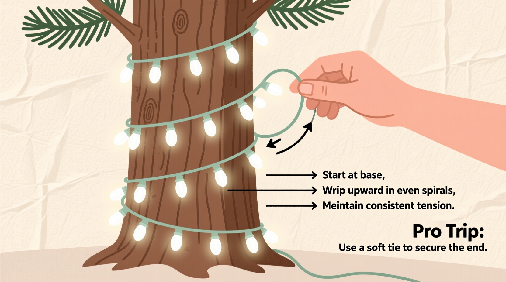 how to wrap christmas tree lights around the trunk neatly every time