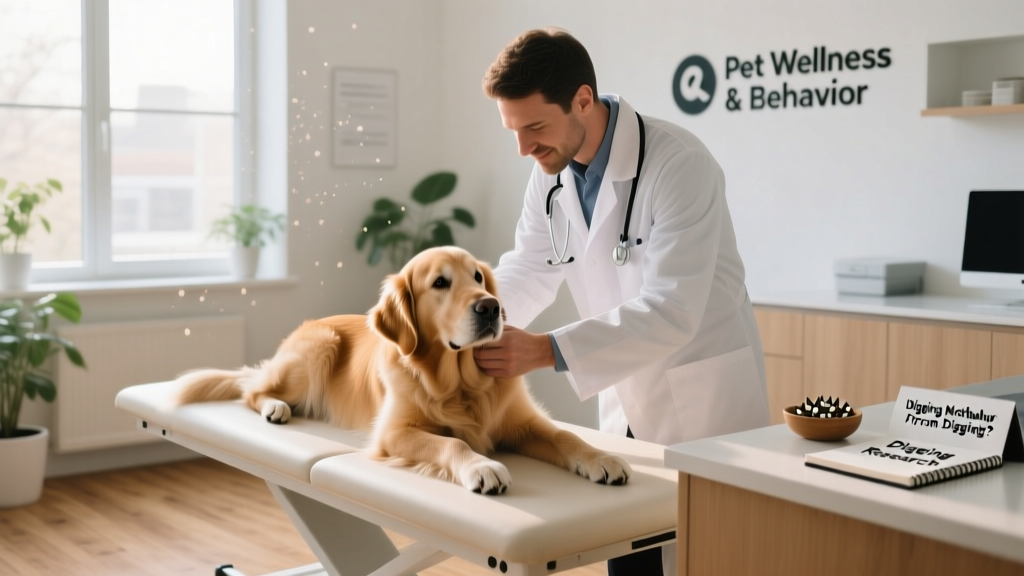 Veterinarian examining a dog in a clinic exam room