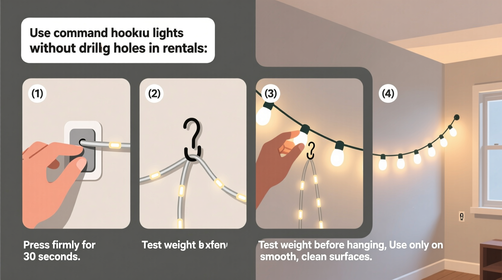 how to use command hooks to hang lights without drilling holes in rentals